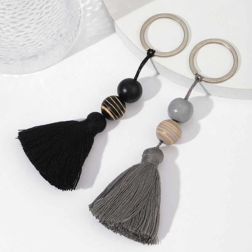 Wholesale Hand Woven Wooden Bead Tassel Keychain